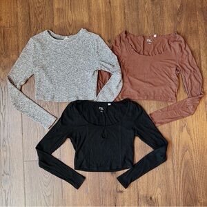 Garage and PacSun Ribbed Long Sleeve Gray, Rust and Black Sweater Bundle